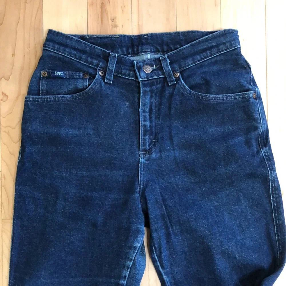 Vintage 90s Lee Dark Rinse High Rise Straight Leg Jeans Size 8S